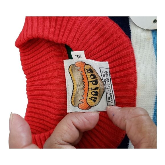 Hot Dog Dionysian Vtg  70's Rainbow Striped Mock neck Sweater Xlarge - Picture 9 of 16